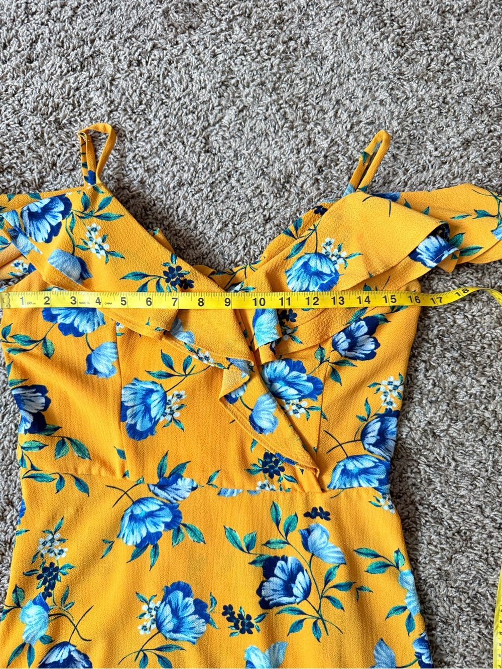 ☀️ BCX • Yellow Floral Ruffle Cold-Shoulder High-Low Dress • Juniors 9 or WM 8 - Picture 10 of 13